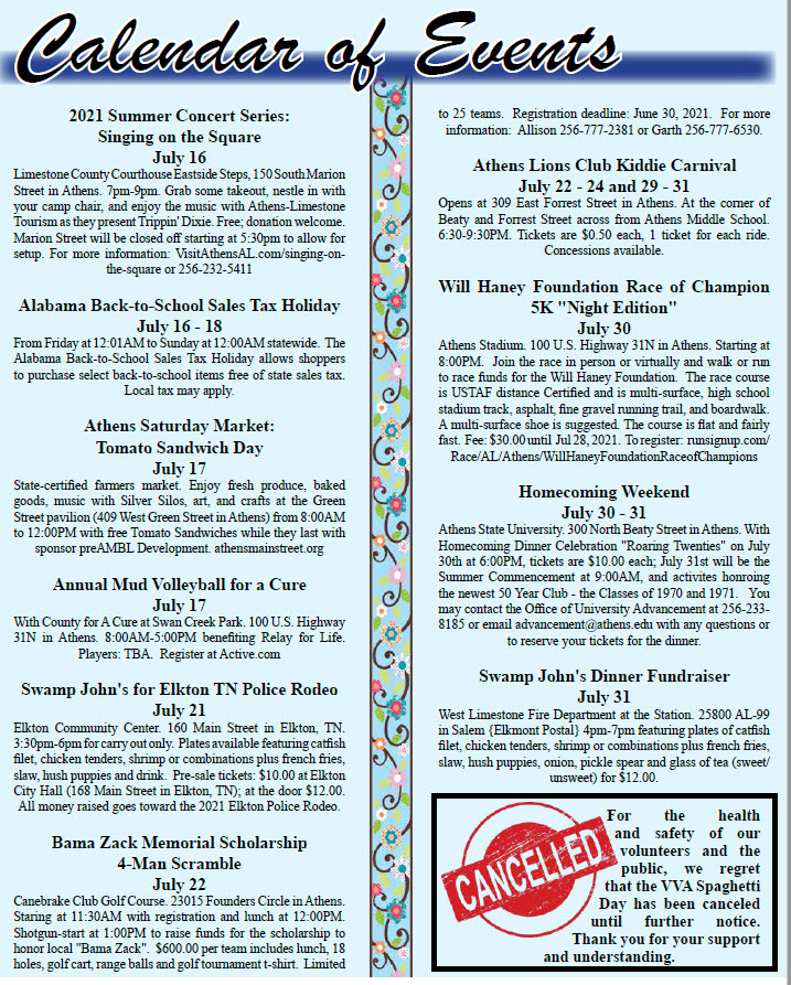 Calendar Of Events Athens Now Alabama
