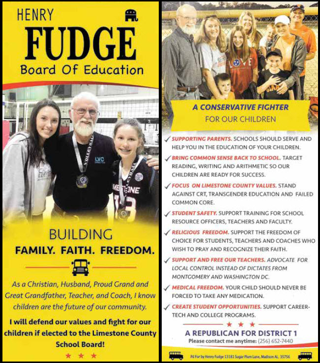 Vote For Henry Fudge For Limestone County School Board, District